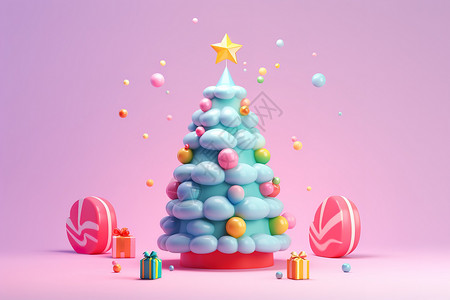 漂亮的粉色圣诞树圣诞节日圣诞树背景3D立体设计图片