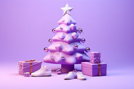 粉色星星树3D圣诞节日圣诞树背景设计图片