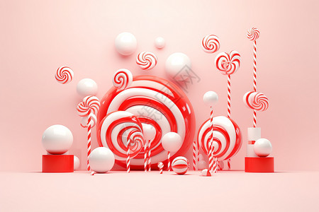 粉糖圣诞节糖果粉3D背景插画