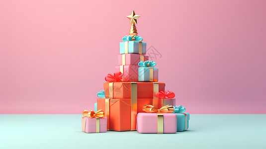 圣诞树3D立体礼物堆头高清图片