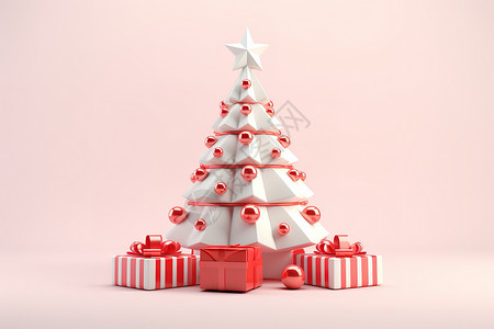 圣诞树3D礼物盒堆头背景图片