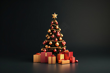 3d圣诞元素圣诞树礼物立体背景插画