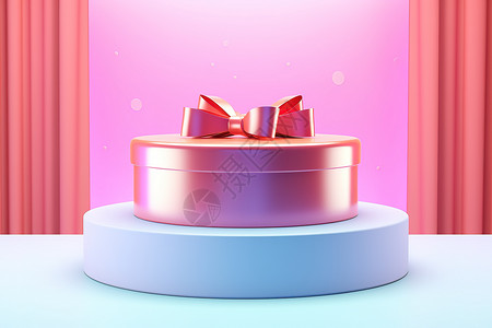 蝴蝶结蛋糕圣诞主题糖果色电商产品3D立体展台背景设计图片