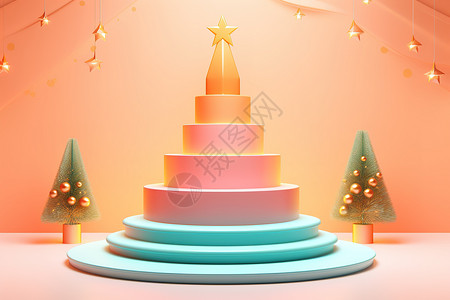圣诞树蛋糕3D立体圣诞主题色电商产品展台背景设计图片