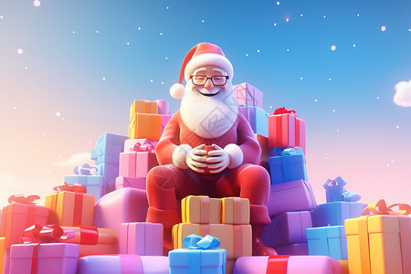 节日礼品盒3D圣诞节圣诞老人插画