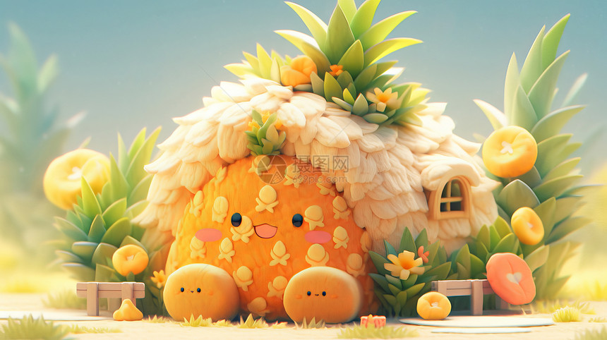 菠萝主题可爱的卡通房子图片