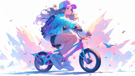 骑行车时尚的卡通女孩背景图片