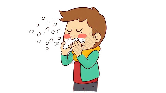 秋季流感男孩感冒流鼻涕插画插画