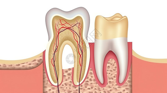 身体结构卡通牙齿结构横切面创意概念图插画