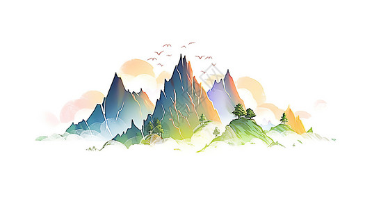 水彩画中国风山峰背景图片