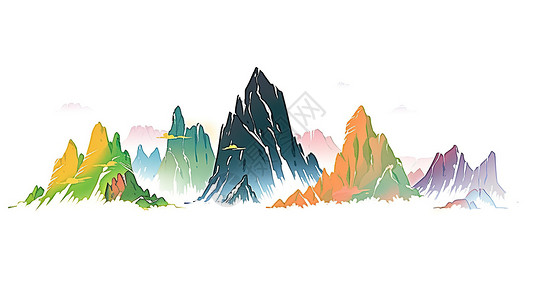 中国风山峰水彩画背景图片