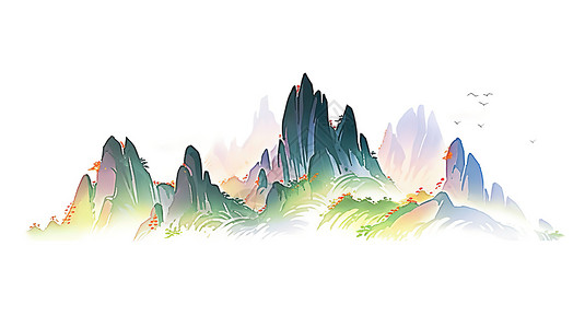 免抠山峰田地中国风水彩山峰插画