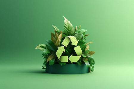 立体环保标志绿色回收符号插画