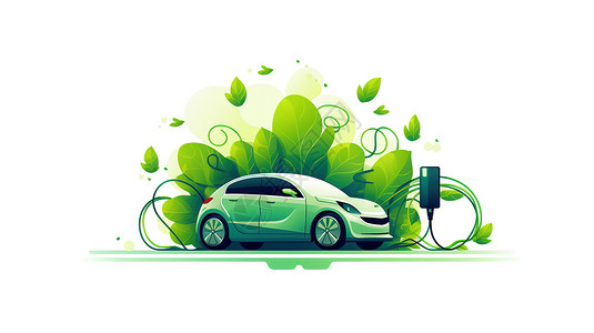 开电车新能源汽车充电环保图标插画