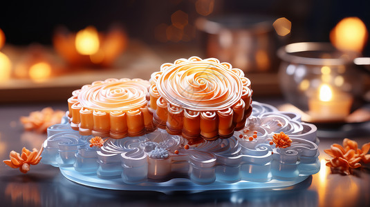 霜容器立体雕花美味的中秋月饼插画