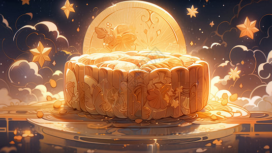 月亮下美味的中秋节卡通月饼背景图片