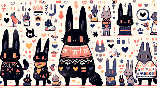 黑兔子几只可爱的卡通兔子儿童插画插画