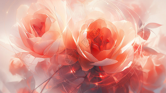 红色梦幻卡通玫瑰花背景图片