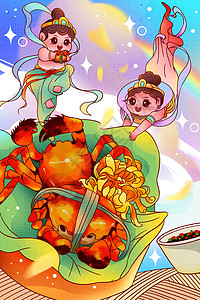 秋季美食大闸蟹插画背景图片