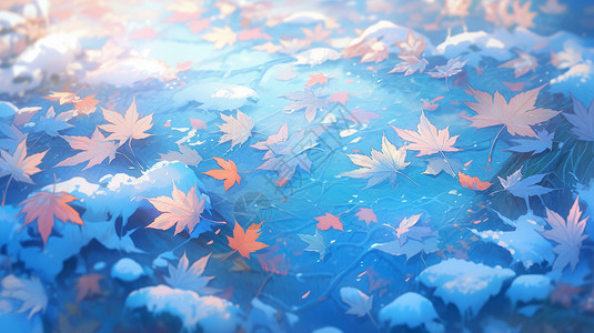 秋天被霜冻住的卡通枫叶高清图片