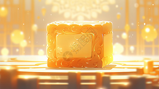 金黄色复古方形卡通糕点月饼背景图片