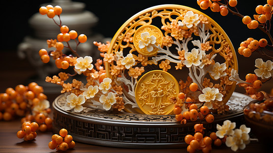 中秋节立体雕花传统美食图片