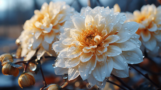 盛开的菊花沾满露水高清图片