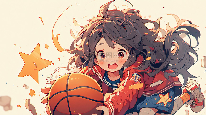 穿红色衣服打篮球的可爱卡通女孩图片