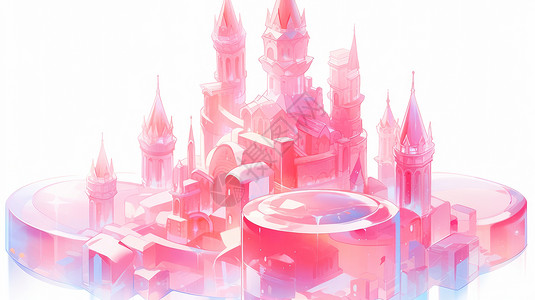 粉色立体卡通城堡背景图片