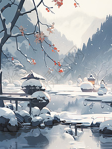 立冬节气唯美的卡通古风雪景背景图片