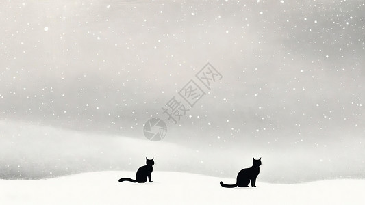 极简立冬雪地上的黑猫极简插画插画