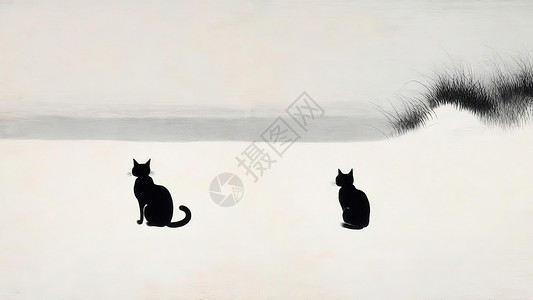 黑猫极简插画图片