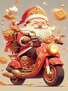 白胡子卡通财神骑红色摩托车开心笑背景图片