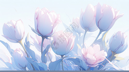 郁金香芽粉色漂亮的卡通小清新花朵插画