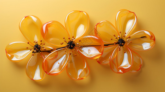 三大朵漂亮的透明花瓣黄色花朵背景图片