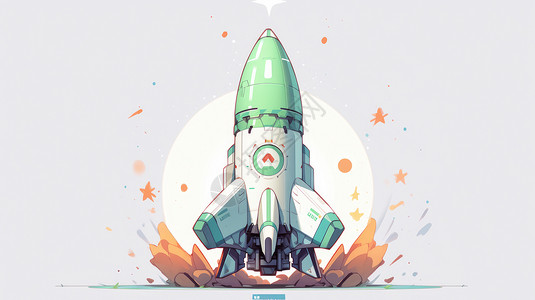 点燃起飞的立体卡通小火箭背景图片