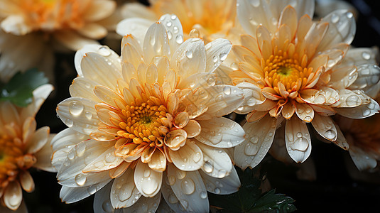 漂亮盛开的菊花沾满水滴图片