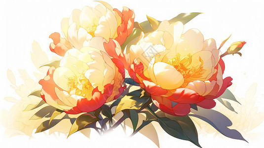 三朵漂亮的卡通华丽的牡丹花背景图片