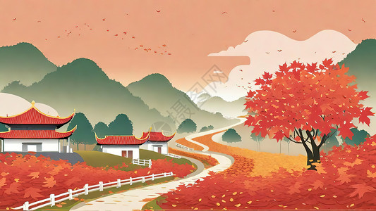 秋天乡村的美丽风景图片
