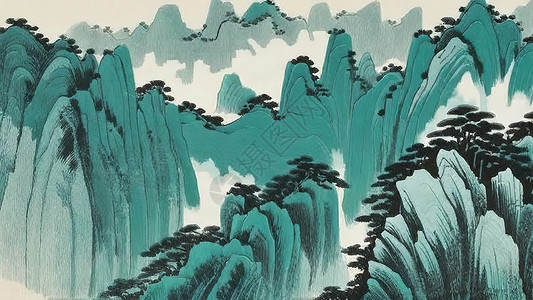 青山群山水彩画背景图片