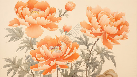 中国风喜庆幽雅的卡通牡丹花背景图片