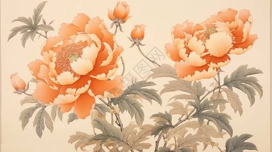 中国风大气喜庆的卡通牡丹花背景图片