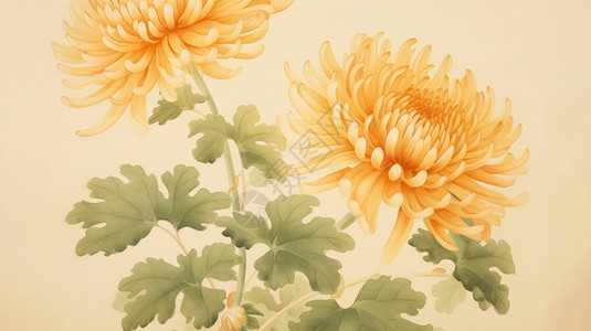 秋天盛开的黄色卡通菊花背景图片