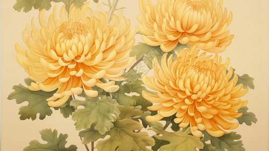 秋天漂亮的淡黄色卡通菊花背景图片