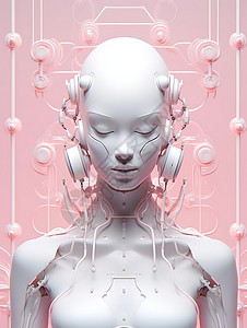 数智未来峰会人工智能白色机器人瓷器风格未来智能插画