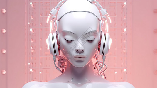 白色机器人戴耳机未来智能机器人插画