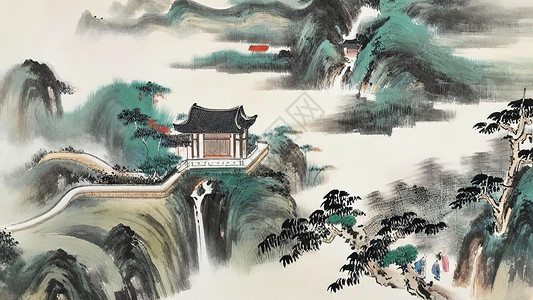 豪宅图片古代中国风建筑宅院水彩画插画