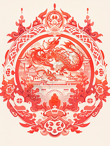 传统剪纸图案复古喜庆的龙图案剪纸纹样插画