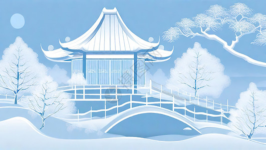 冬天白雪皑皑的公园亭子图片