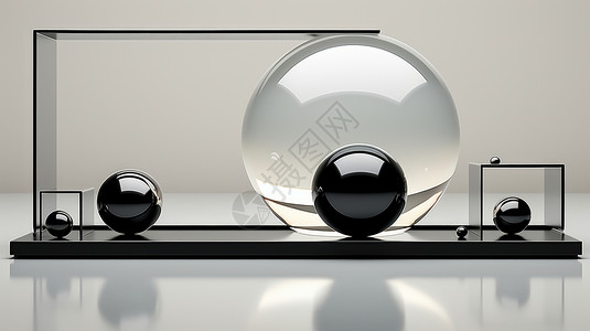 时尚简约的透明玻璃球与黑色小球简约背景背景图片